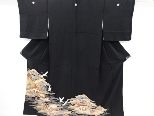 リサイクル　群鶴に屋敷風景模様刺繍留袖(比翼付き)